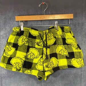 Grinch Plaid Plush Lounge Shorts in Yellow and Black